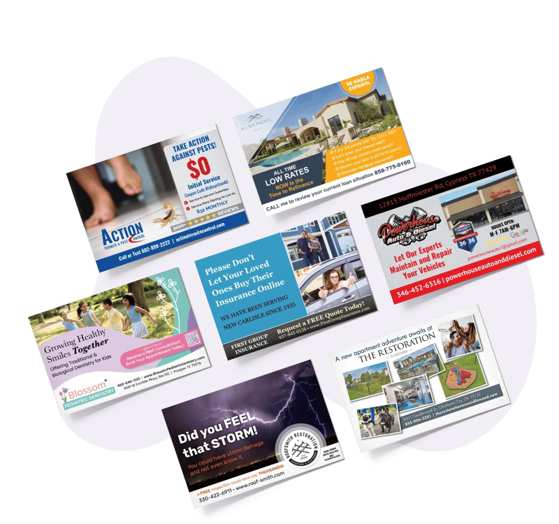 A group ofCollage_Of_Direct_Postcard_Printing_Examples