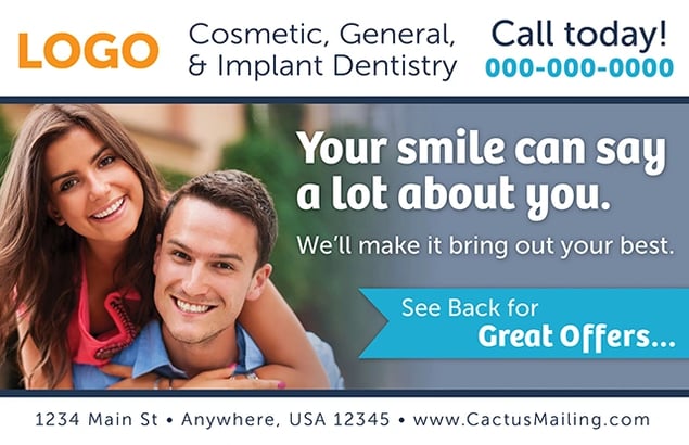 Sample dental marketing postcard for the entire family.