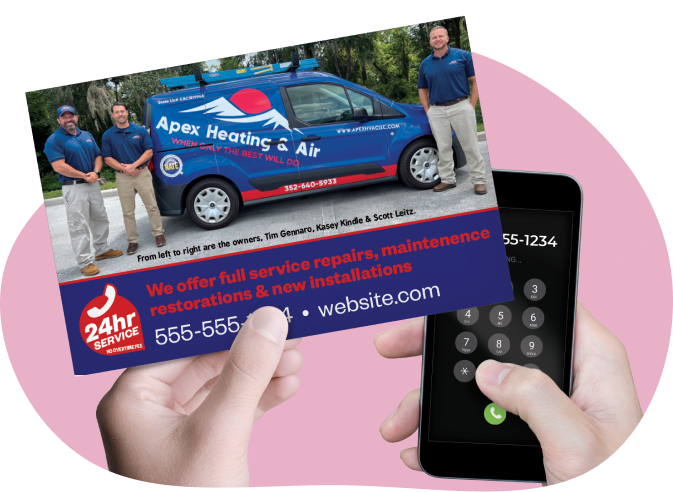 Callling_A_HVAC_Service_From_A_Marketing_Postcard