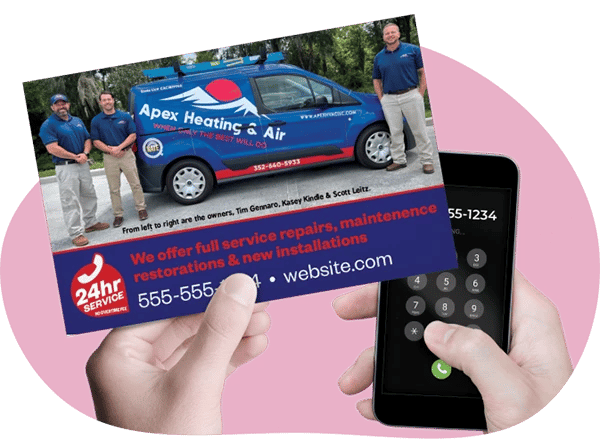 Callling_A_HVAC_Service_From_A_Marketing_Postcard