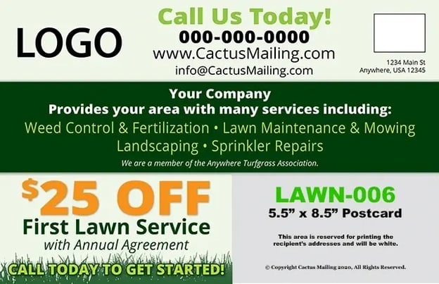 Sample landscaping postcard with a compelling offer