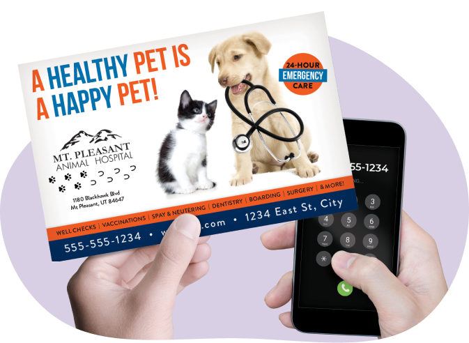 Callling_A_Veterinary_Pet_Service_From_A_Marketing_Postcard
