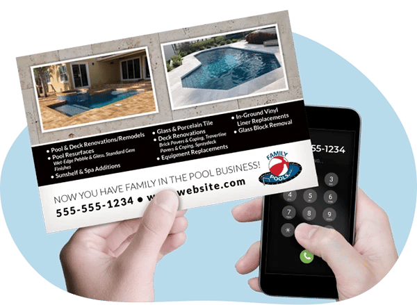 Callling_A_Pool_Service_From_A_Marketing_Postcard