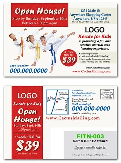 example of a Karate Dojo direct mail piece that has a strong CTA