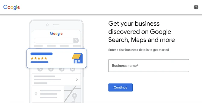 Image of Google My Business website for adding business details