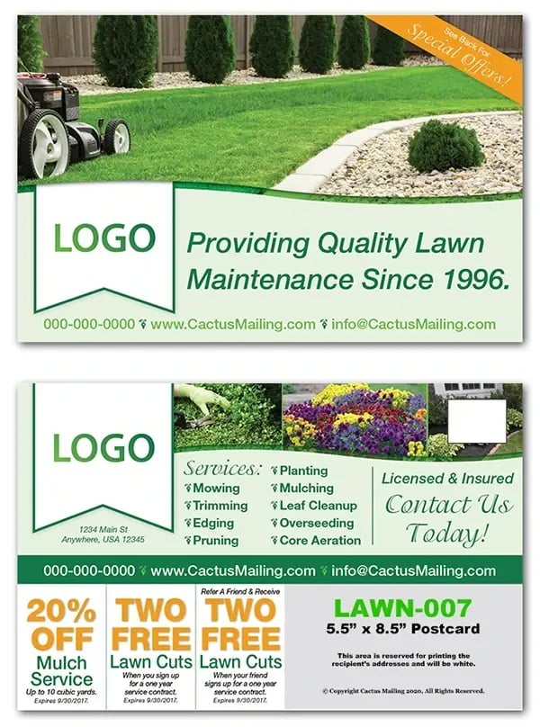 Sample of a landscaping postcard by Cactus Mailing