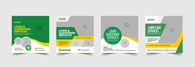 Vector of sample branding for a lawn and gardening service 
