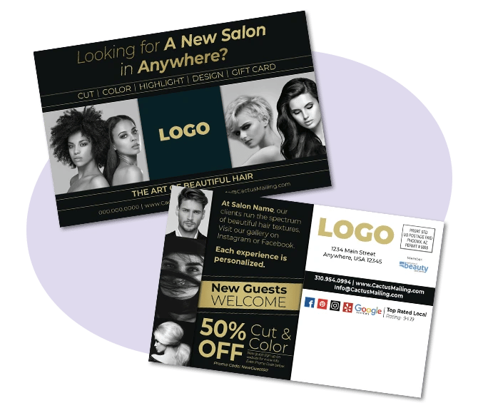 Sample salon and spa postcard by Cactus Mailing Company.