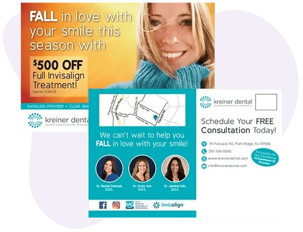 example of an eye-catching dental postcard marketing design