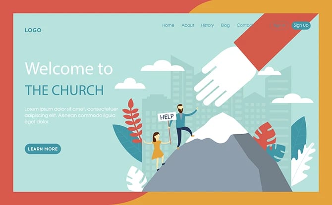 Church website vector illustration in flat cartoon style.