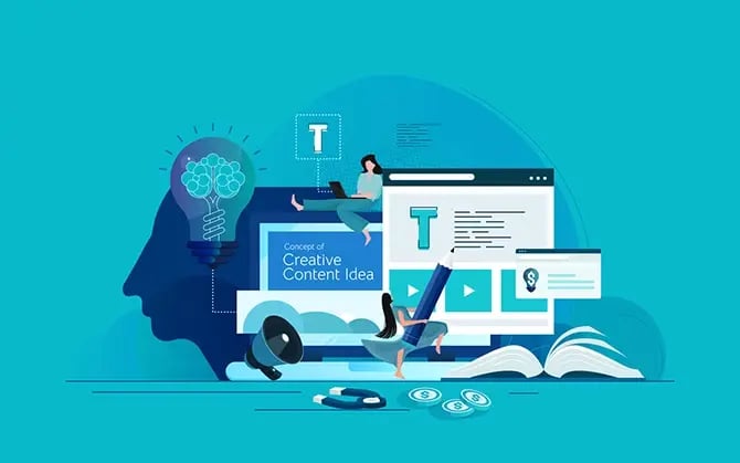 Stock illustration of a modern design of planning engaging content.