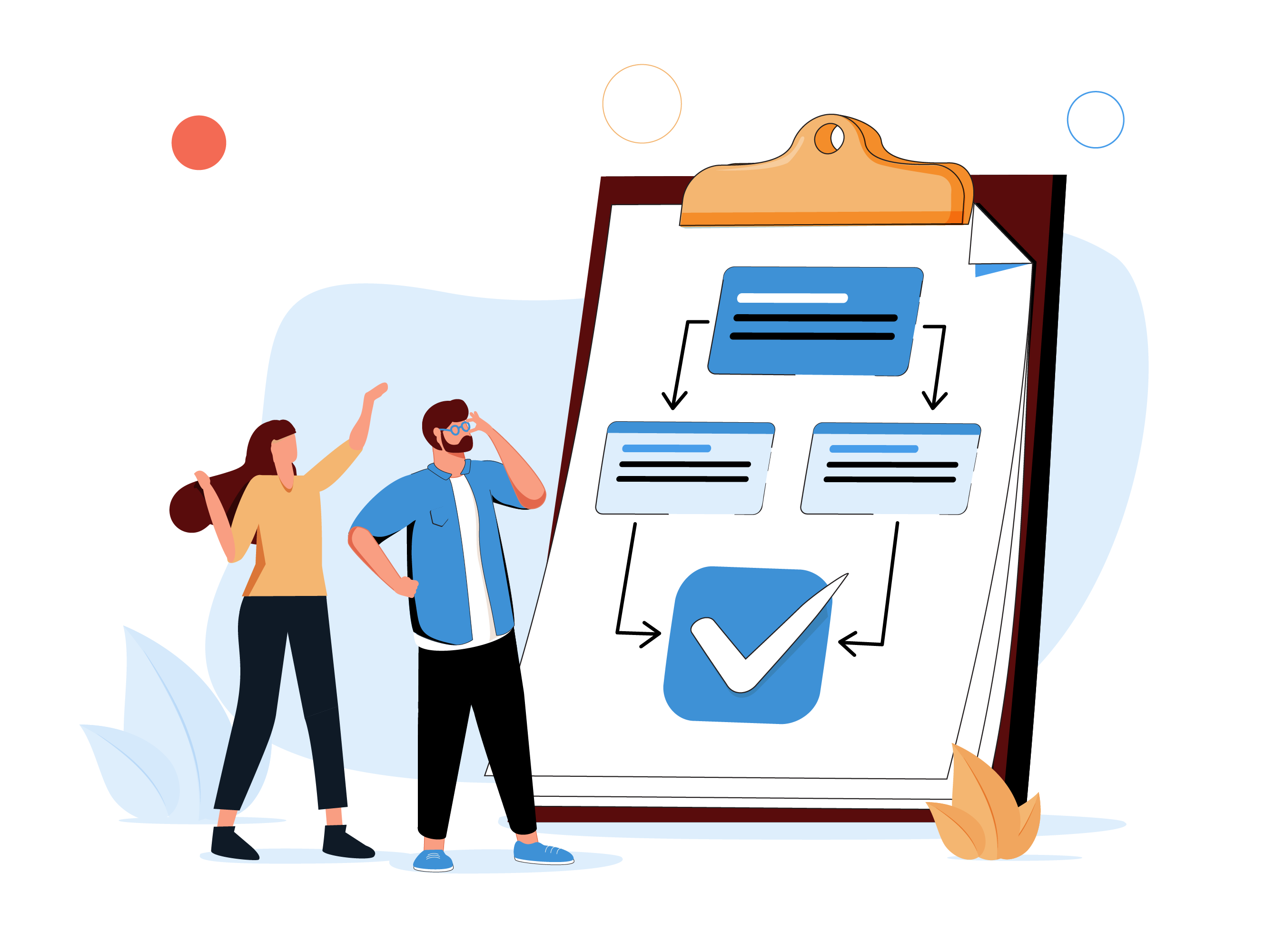 Procedure as work flow process steps scheme document tiny person concept. Strategy and task checklist regulation