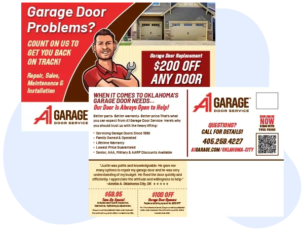 An example of a successful direct mail postcard for aA1 Garage Doors