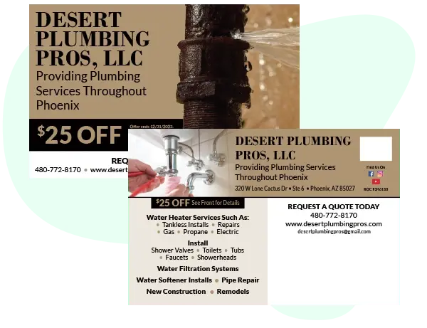 An example of an effective direct mail postcard for a plumbing contractor