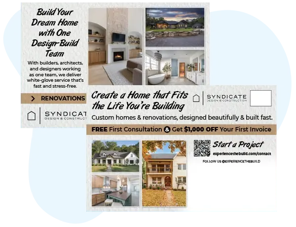 An example of an effective marketing postcard for a custom home builder