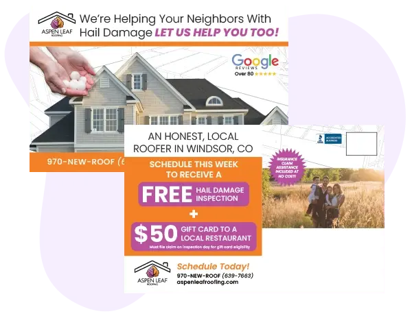 An example of an effective direct mail postcard for a roofing contractor