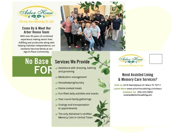 An example of a successful direct mail postcard for a senior living facility