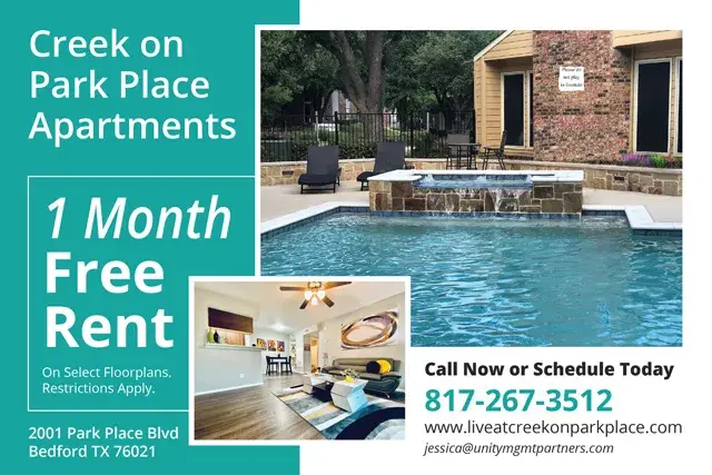 An example of the front of a direct mail postcard for an apartment complex