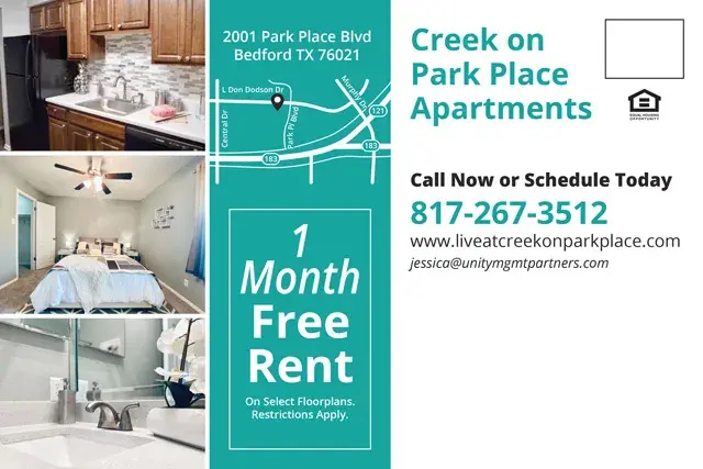An example of the back of a direct mail postcard for an apartment complex