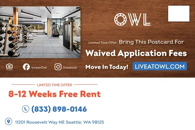 An example of the back of a direct mail postcard for an apartment complex