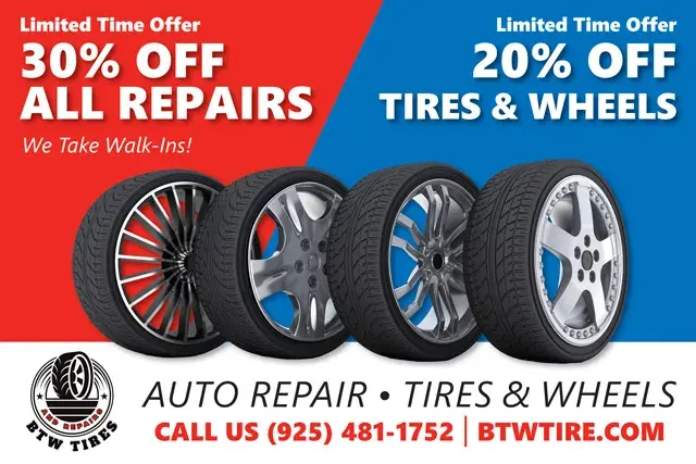An example of the front of a direct mail postcard for a tire shop