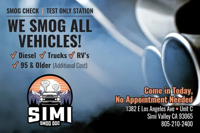 An example of the front of a direct mail postcard for an auto smog texting facility