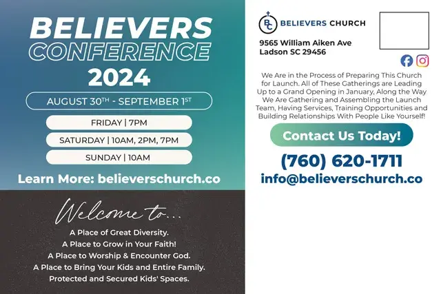 An example of the back of a direct mail postcard for a Church