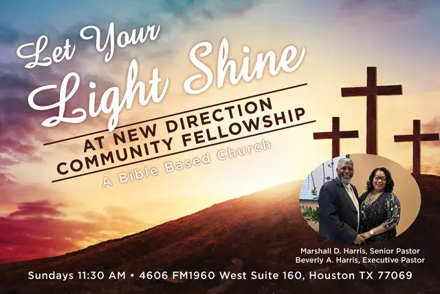 An example of the front of a direct mail postcard for a Church