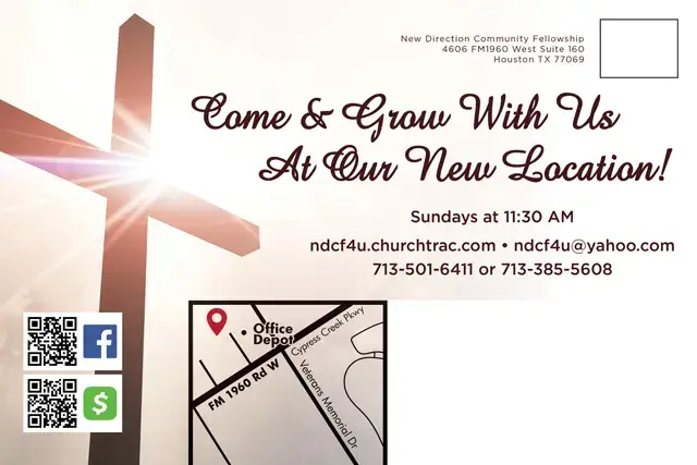 An example of the back of a direct mail postcard for a Church