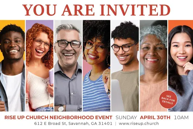 An example of the front of a direct mail postcard for a Church