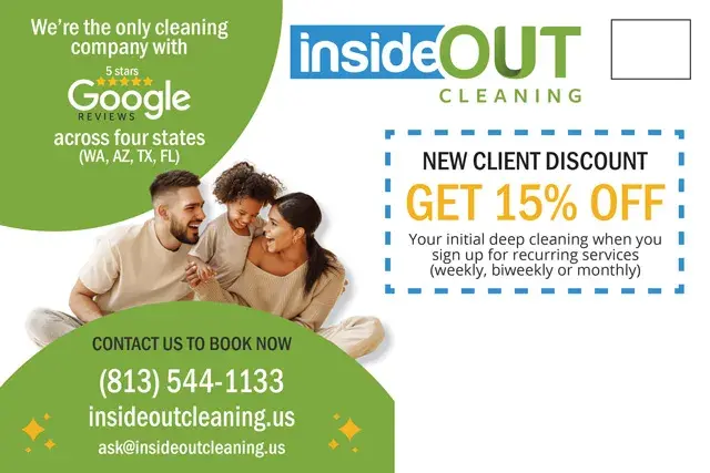 An example of the back of a direct mail postcard for a Maid ServiceAn example of the front of a direct mail postcard for a maid service