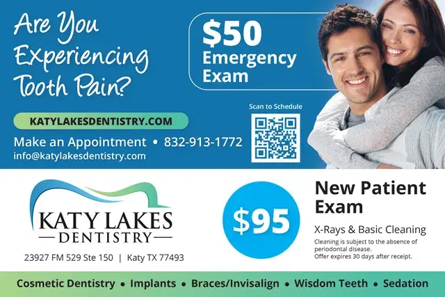 An example of the front of a direct mail postcard for a dental office