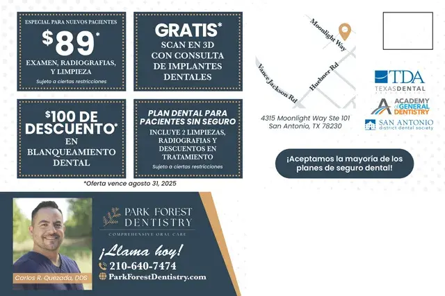 An example of the back of a direct mail postcard for a dental office
