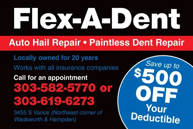 An example of the front of a direct mail postcard for an automotive dent repair shop