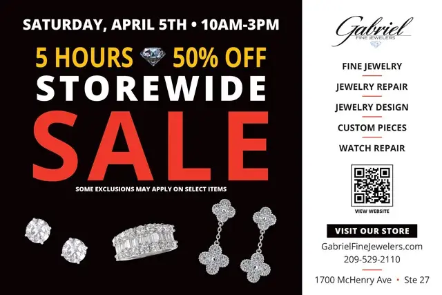 An example of the front of a direct mail postcard for an annual sale at a jewelry store