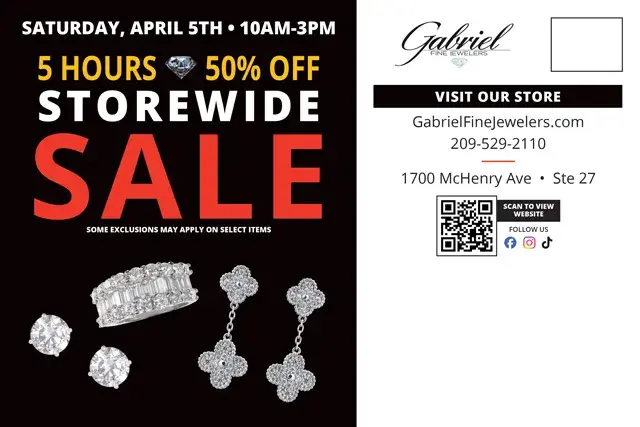 An example of the back of a direct mail postcard for an annual sale at a jewelry store