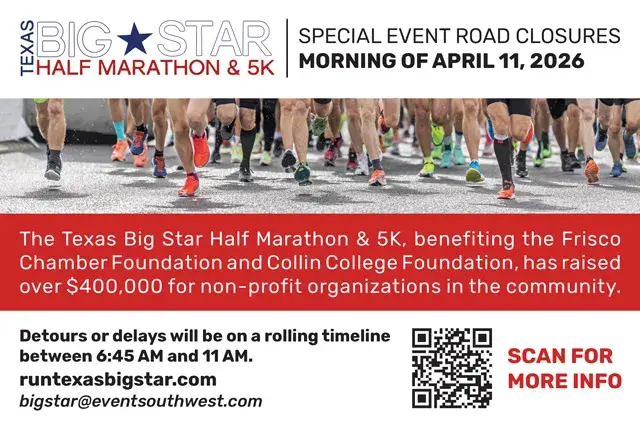 An example of the front of a direct mail postcard for the Texas Big Star Half Marathon and 5K