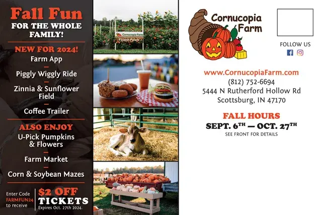 An example of the back of a direct mail postcard for a seasonal family venue