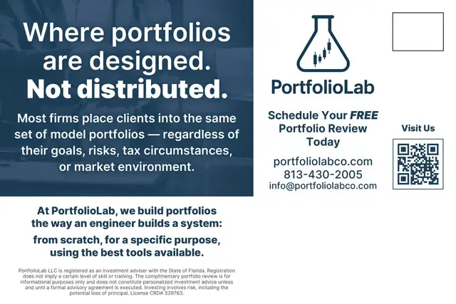 An example of the back of a direct mail postcard for a financial advisor