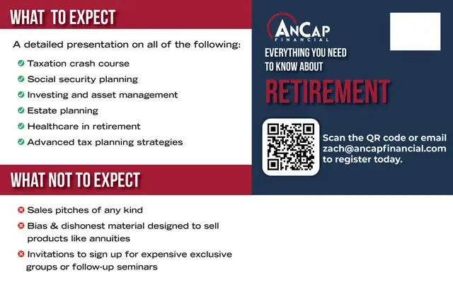 An example of the back of a direct mail postcard for a financial advisor