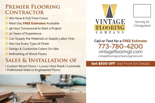 An example of the back of a direct mail postcard for a flooring contractor