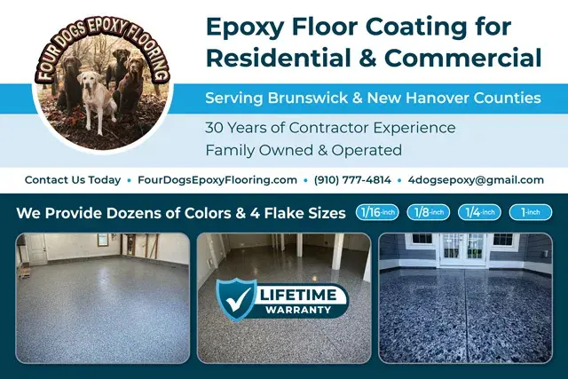 An example of the front of a direct mail postcard for an epoxy flooring contractor