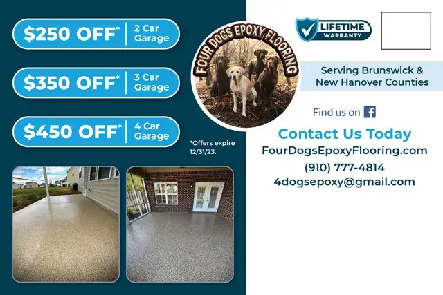 An example of the back of a direct mail postcard for an epoxy flooring contractor