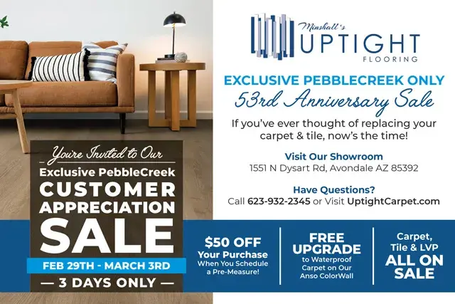 An example of the front of a direct mail postcard for a flooring retail store