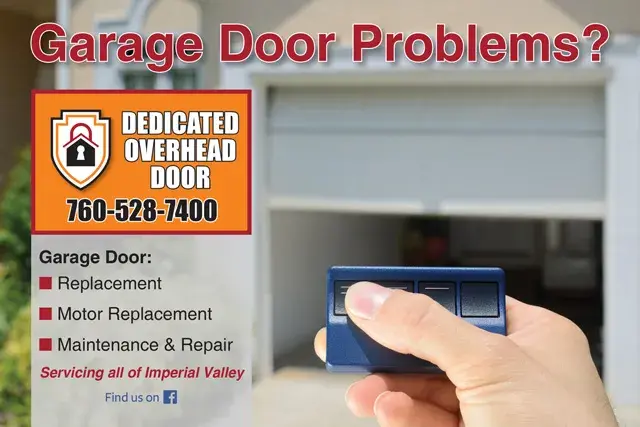 An example of the front of a direct mail postcard for a garage door repair company