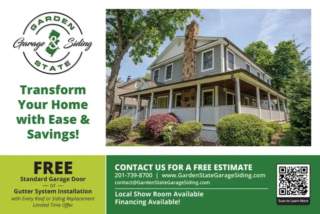 An example of the front of a direct mail postcard for a garage door installer