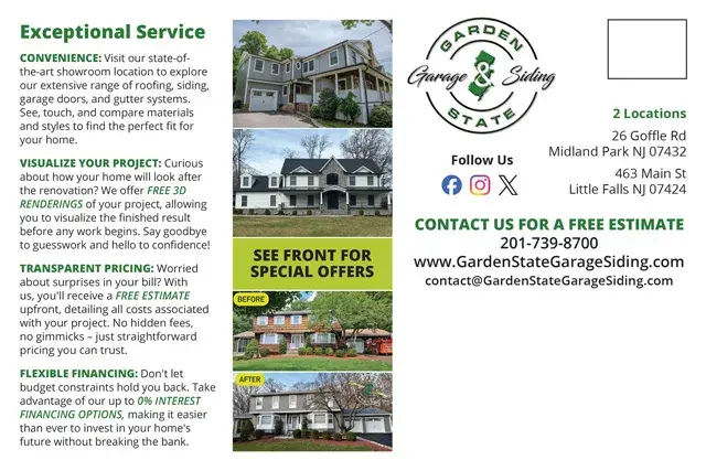 An example of the back of a direct mail postcard for a garage door installer