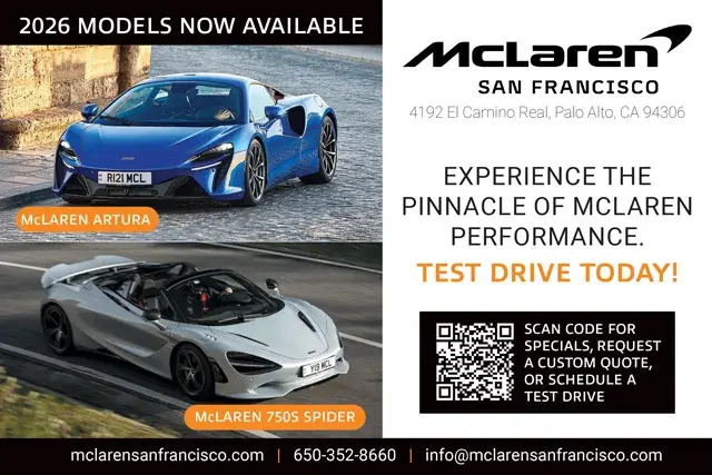 An example of the front of a direct mail postcard for a McLaren Car Dealership