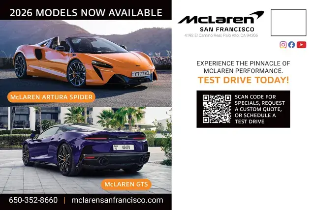 An example of the back of a direct mail postcard for a McLaren Car Dealership