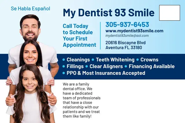 An example of the back of a direct mail postcard for a dental practice